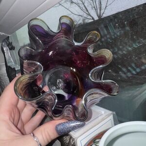 SIGNED Lovely Scott Laura Curry Hand Blown Handkerchief Abstract Art Glass Bowl